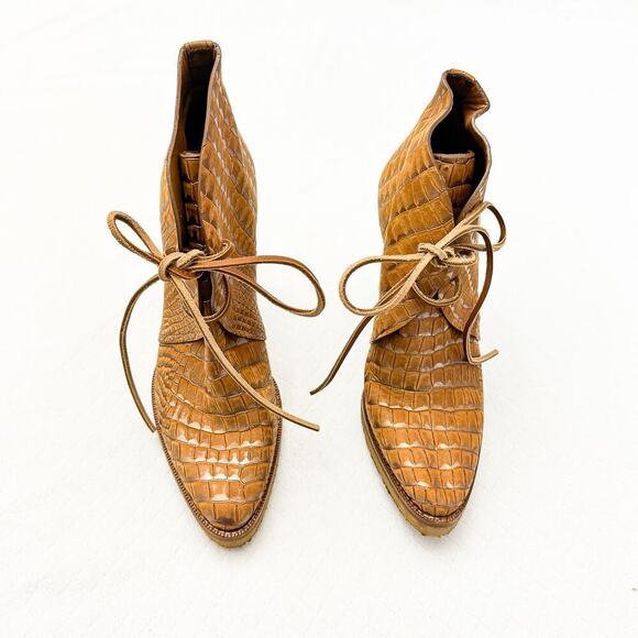 Ralph Lauren Collection Purple Label Crocodile Skin Textured Boot Size 40 Italy - Picture 1 of 6